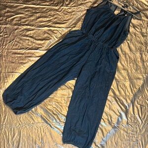 Love Blue Sleeveless Jumpsuit with V-Neckline